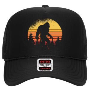 Retro Bigfoot Believer Silhouette Sasquatch Hide And Seek High Crown Mesh Back Trucker Hat