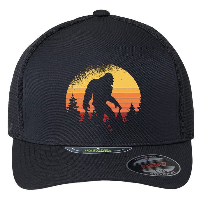 Retro Bigfoot Believer Silhouette Sasquatch Hide And Seek Flexfit Unipanel Trucker Cap