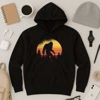 Retro Bigfoot Believer Silhouette Sasquatch Hide And Seek Hoodie