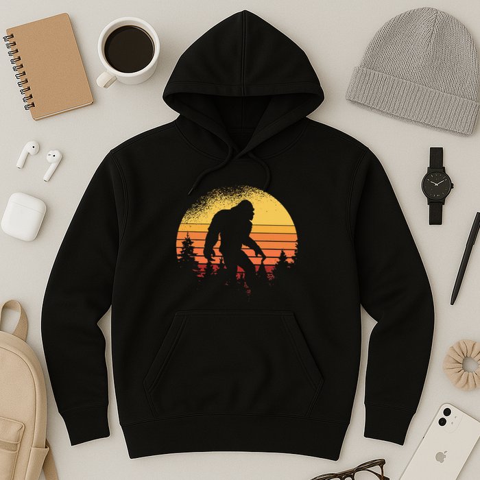 Retro Bigfoot Believer Silhouette Sasquatch Hide And Seek Hoodie
