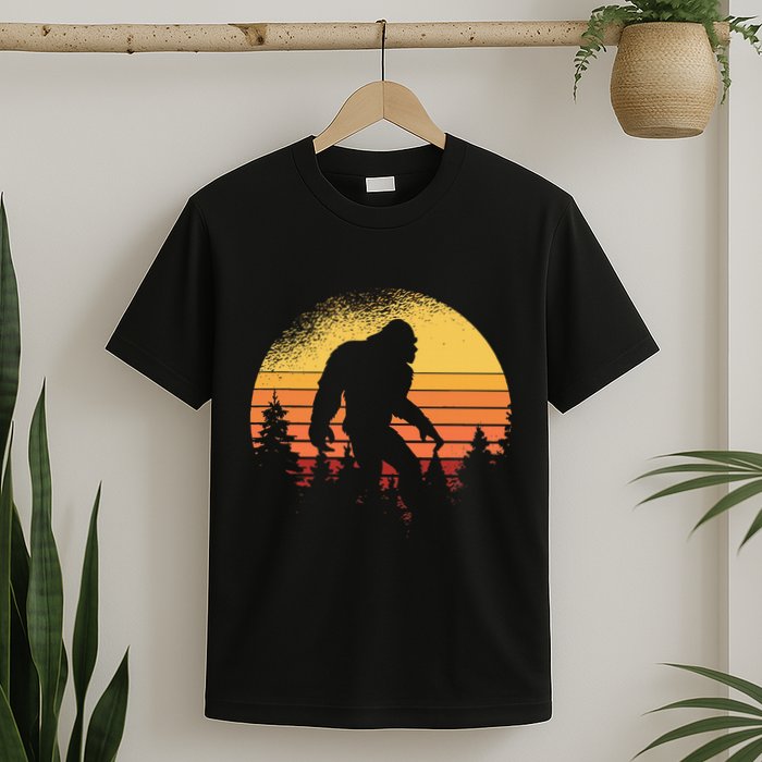 Retro Bigfoot Believer Silhouette Sasquatch Hide And Seek T-Shirt