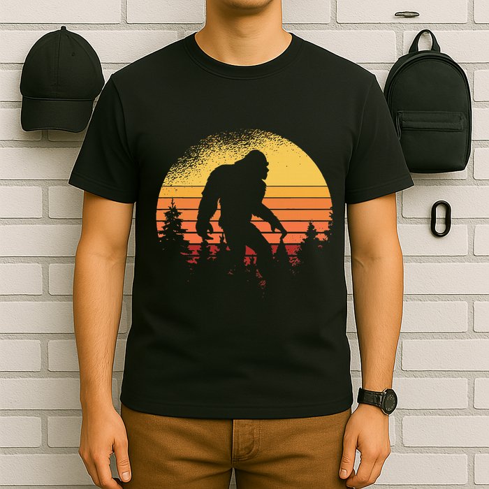Retro Bigfoot Believer Silhouette Sasquatch Hide And Seek T-Shirt