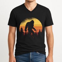 Retro Bigfoot Believer Silhouette Sasquatch Hide And Seek V-Neck T-Shirt