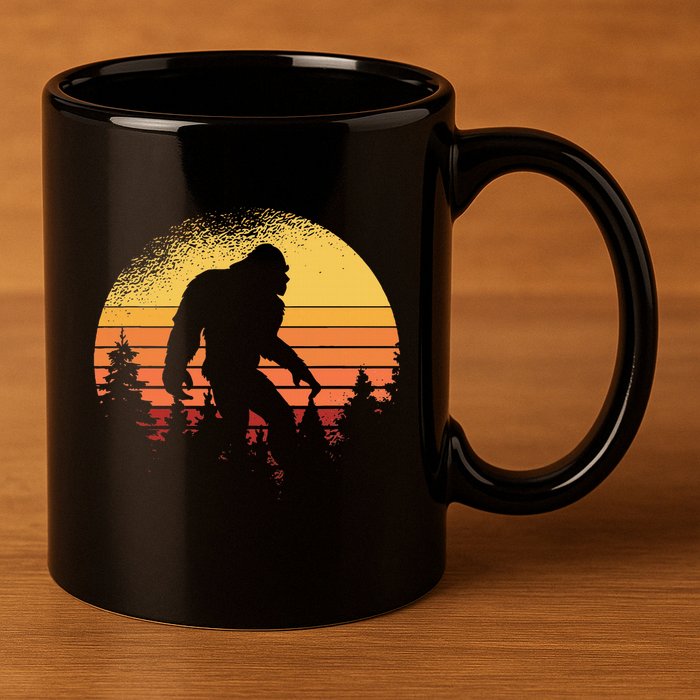Retro Bigfoot Believer Silhouette Sasquatch Hide And Seek 11oz C Handle Ceramic Mug