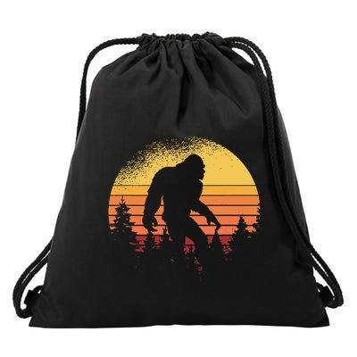 Retro Bigfoot Believer Silhouette Sasquatch Hide And Seek Drawstring Bag