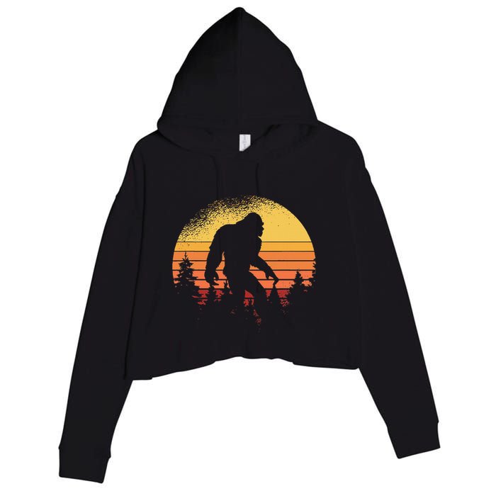 Retro Bigfoot Believer Silhouette Sasquatch Hide And Seek Crop Fleece Hoodie