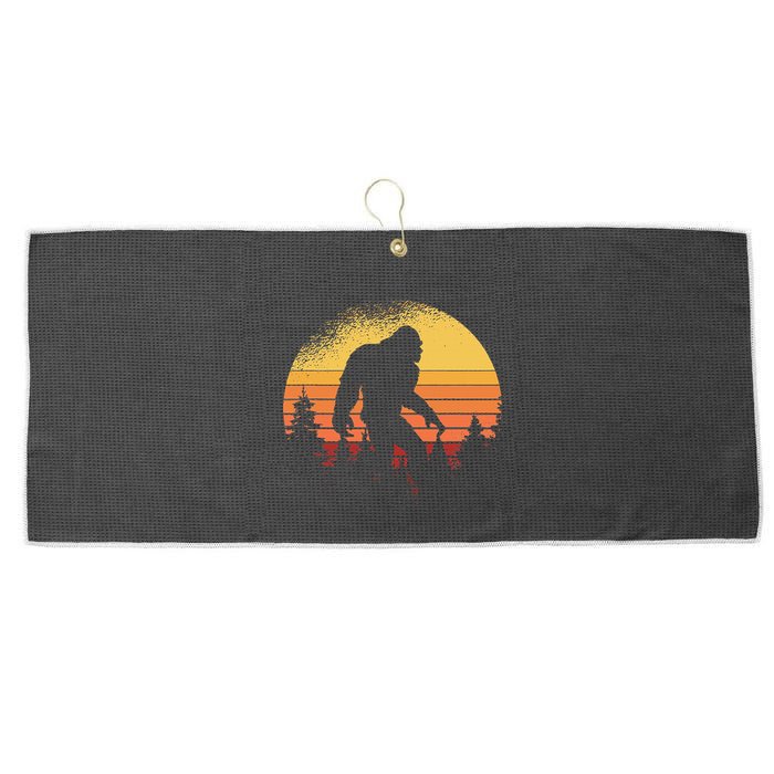 Retro Bigfoot Believer Silhouette Sasquatch Hide And Seek Large Microfiber Waffle Golf Towel