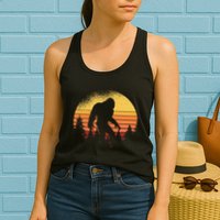 Retro Bigfoot Believer Silhouette Sasquatch Hide And Seek Womens Tank Top