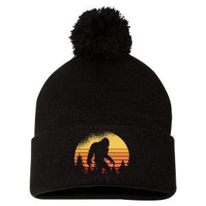 Retro Bigfoot Believer Silhouette Sasquatch Hide And Seek Pom Pom 12in Knit Beanie