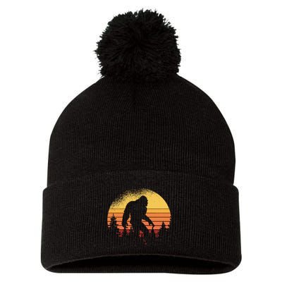 Retro Bigfoot Believer Silhouette Sasquatch Hide And Seek Pom Pom 12in Knit Beanie