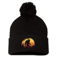 Retro Bigfoot Believer Silhouette Sasquatch Hide And Seek Pom Pom 12in Knit Beanie