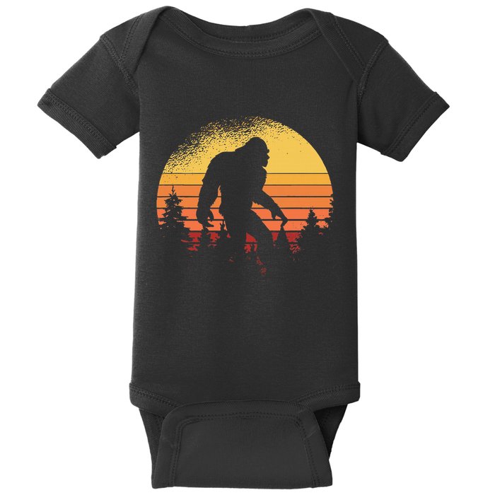 Retro Bigfoot Believer Silhouette Sasquatch Hide And Seek Baby Bodysuit