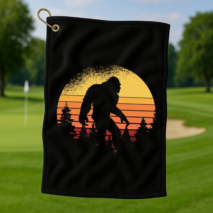 Retro Bigfoot Believer Silhouette Sasquatch Hide And Seek Golf Towel