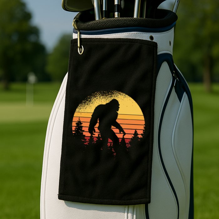 Retro Bigfoot Believer Silhouette Sasquatch Hide And Seek Golf Towel