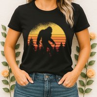 Retro Bigfoot Believer Silhouette Sasquatch Hide And Seek Womens T-Shirt