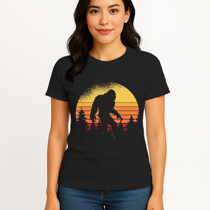 Retro Bigfoot Believer Silhouette Sasquatch Hide And Seek Womens T-Shirt