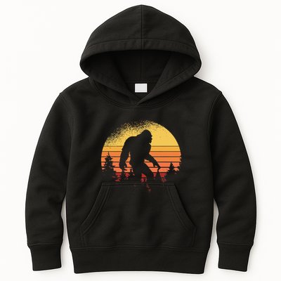 Retro Bigfoot Believer Silhouette Sasquatch Hide And Seek Kids Hoodie