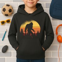 Retro Bigfoot Believer Silhouette Sasquatch Hide And Seek Kids Hoodie