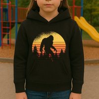 Retro Bigfoot Believer Silhouette Sasquatch Hide And Seek Kids Hoodie