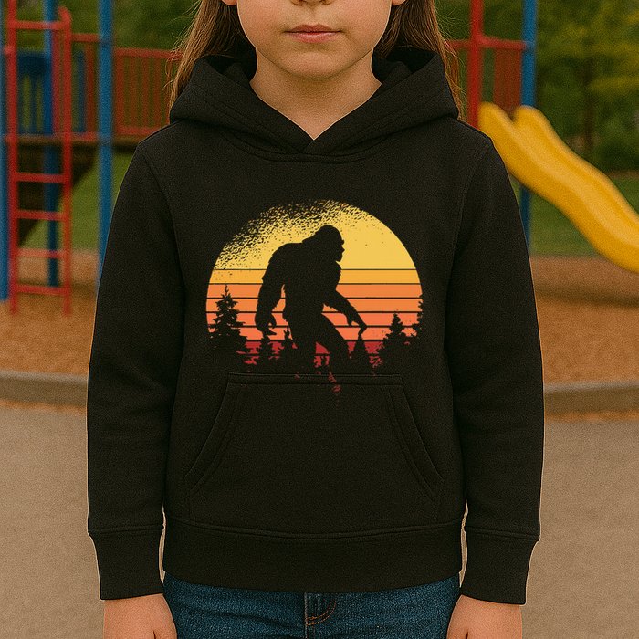 Retro Bigfoot Believer Silhouette Sasquatch Hide And Seek Kids Hoodie