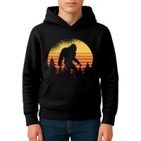 Retro Bigfoot Believer Silhouette Sasquatch Hide And Seek Kids Hoodie