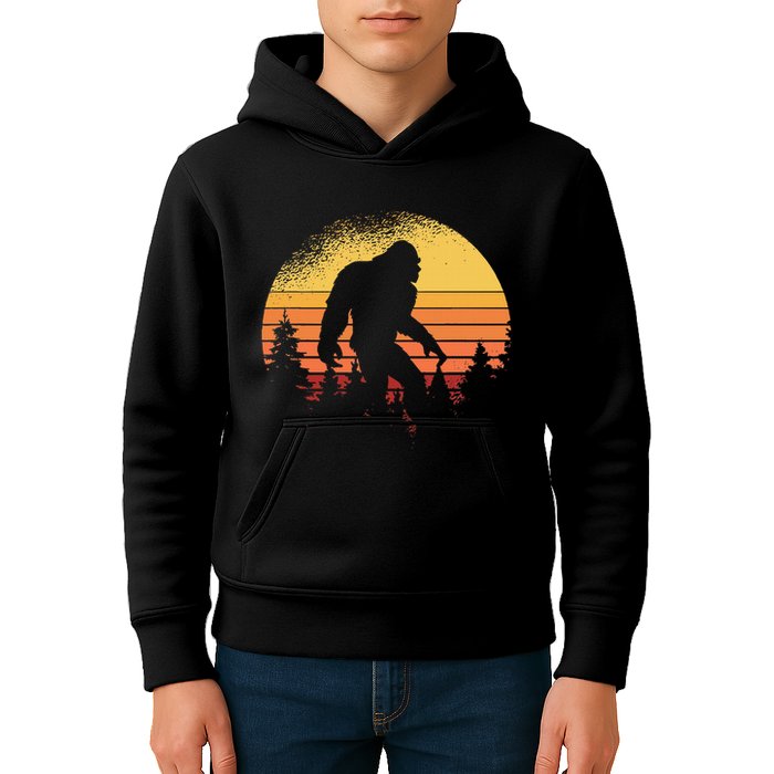 Retro Bigfoot Believer Silhouette Sasquatch Hide And Seek Kids Hoodie