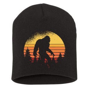 Retro Bigfoot Believer Silhouette Sasquatch Hide And Seek Short Acrylic Beanie