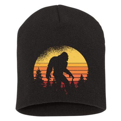 Retro Bigfoot Believer Silhouette Sasquatch Hide And Seek Short Acrylic Beanie