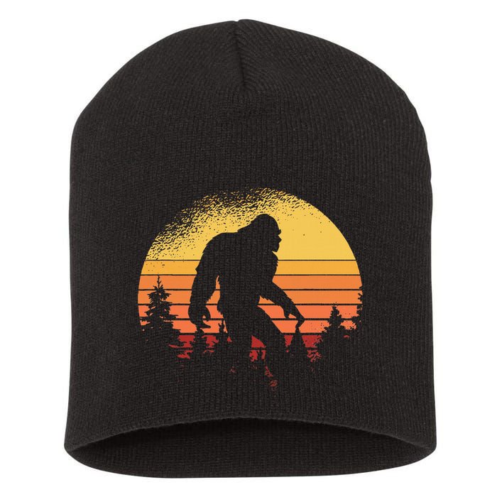 Retro Bigfoot Believer Silhouette Sasquatch Hide And Seek Short Acrylic Beanie