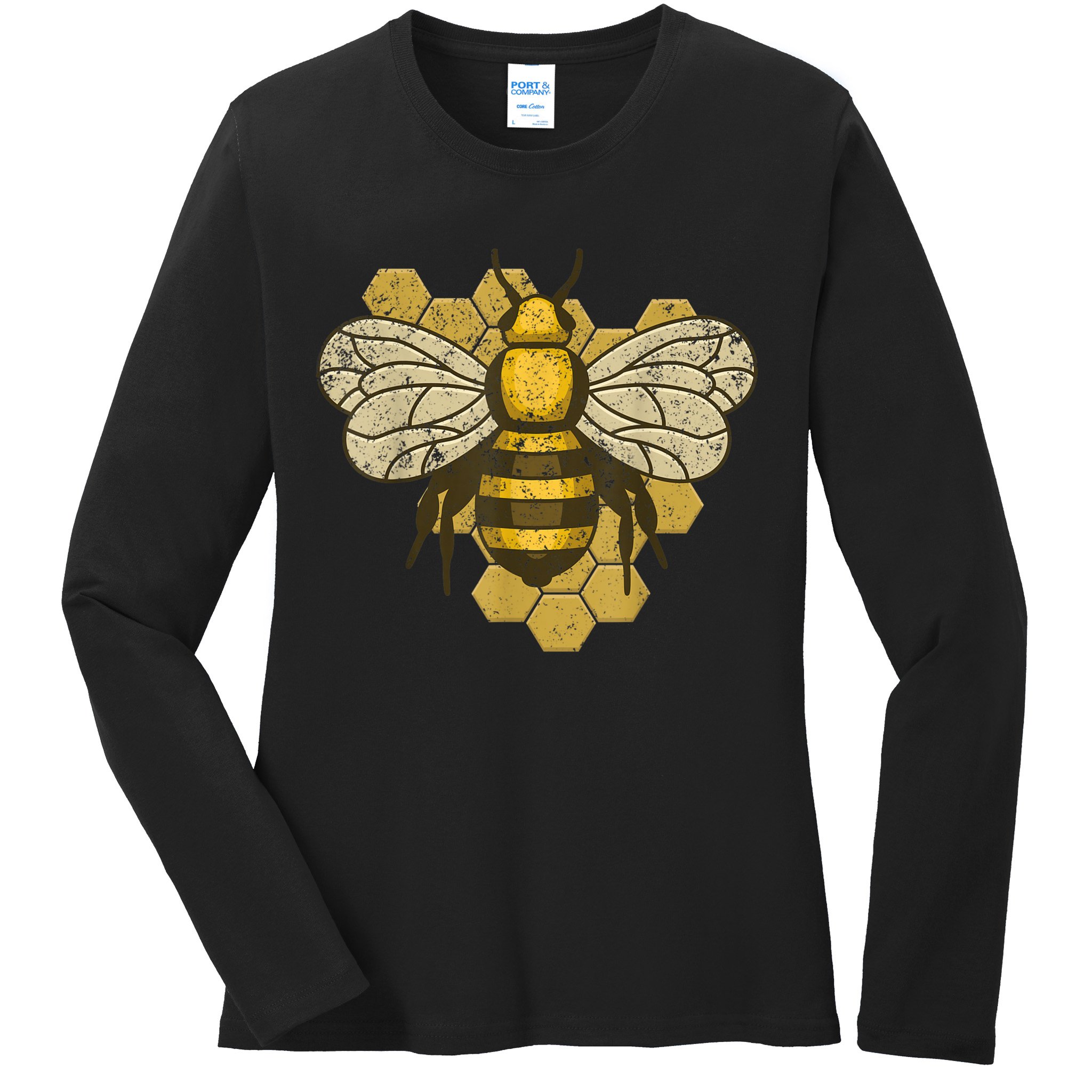 Retro Beekeeper Beekeeping Bumblebee Vintage Save The Bees Ladies Long Sleeve Shirt