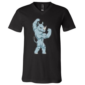 Rhino Bodybuilder Bodybuilding Sports V-Neck T-Shirt