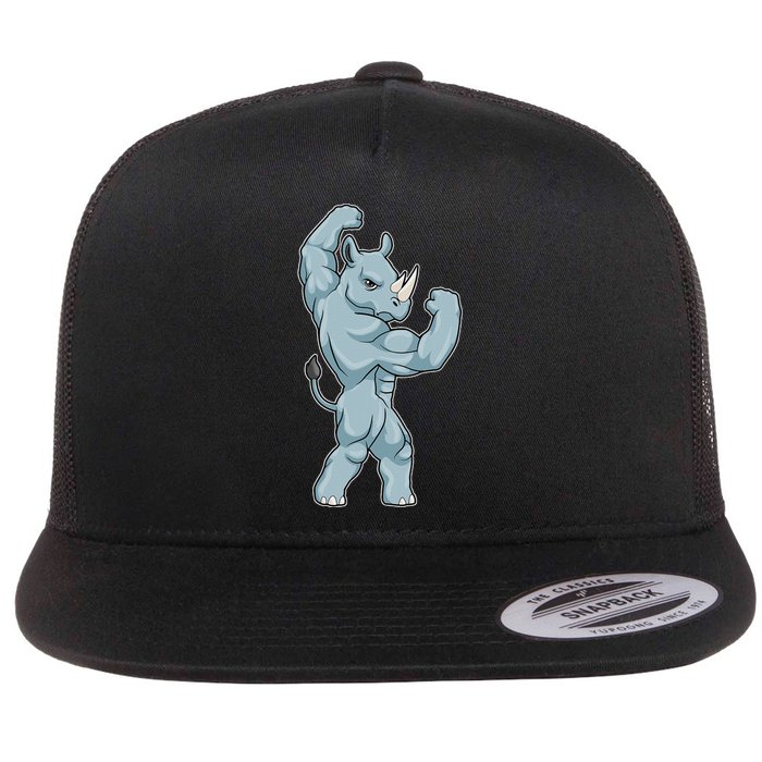 Rhino Bodybuilder Bodybuilding Sports Flat Bill Trucker Hat