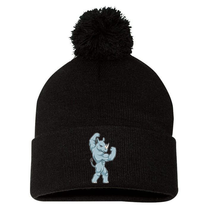 Rhino Bodybuilder Bodybuilding Sports Pom Pom 12in Knit Beanie