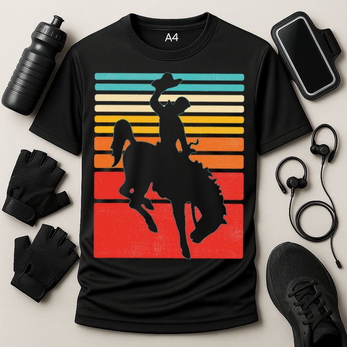 Rodeo Bucking Bronco Horse Retro Style Cooling Performance Crew T-Shirt