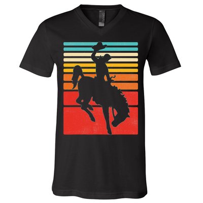 Rodeo Bucking Bronco Horse Retro Style V-Neck T-Shirt
