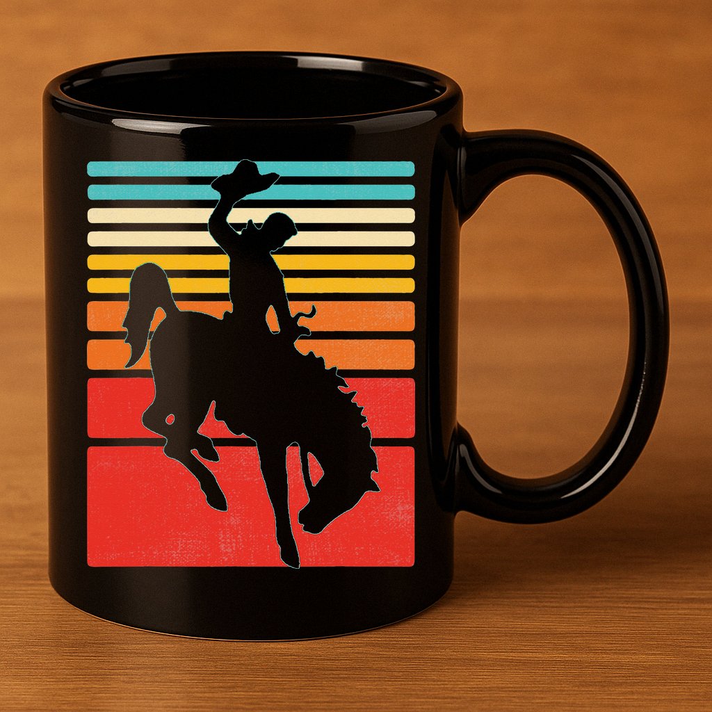Rodeo Bucking Bronco Horse Retro Style 11oz C Handle Ceramic Mug