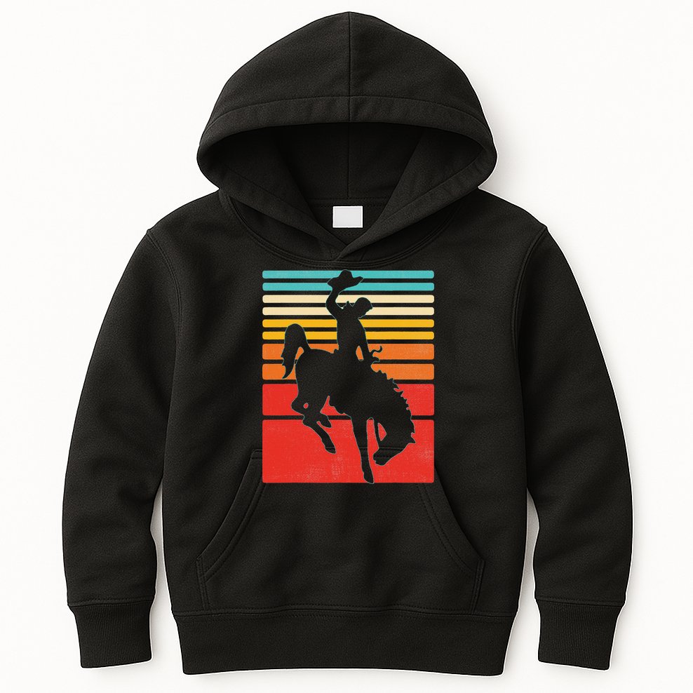 Rodeo Bucking Bronco Horse Retro Style Kids Hoodie