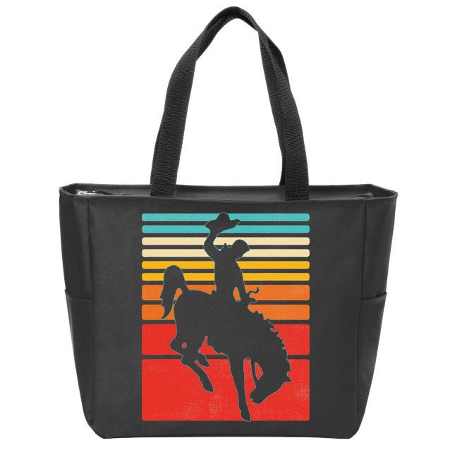 Rodeo Bucking Bronco Horse Retro Style Zip Tote Bag