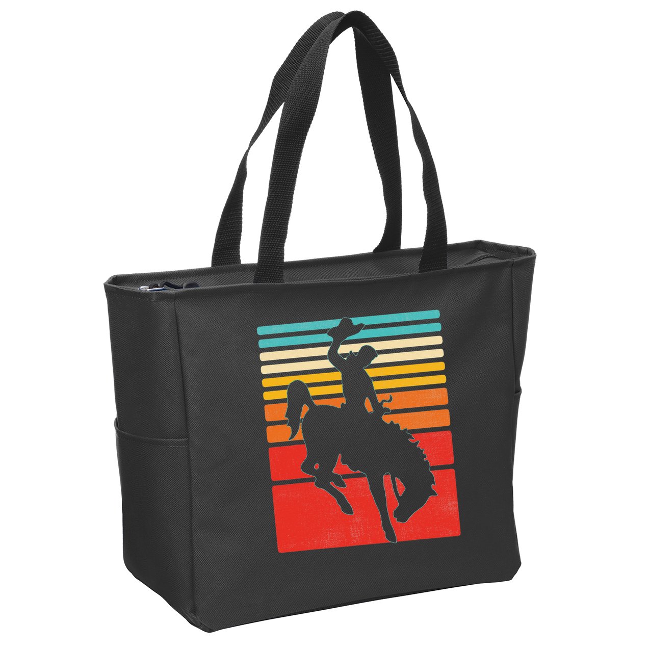 Rodeo Bucking Bronco Horse Retro Style Zip Tote Bag