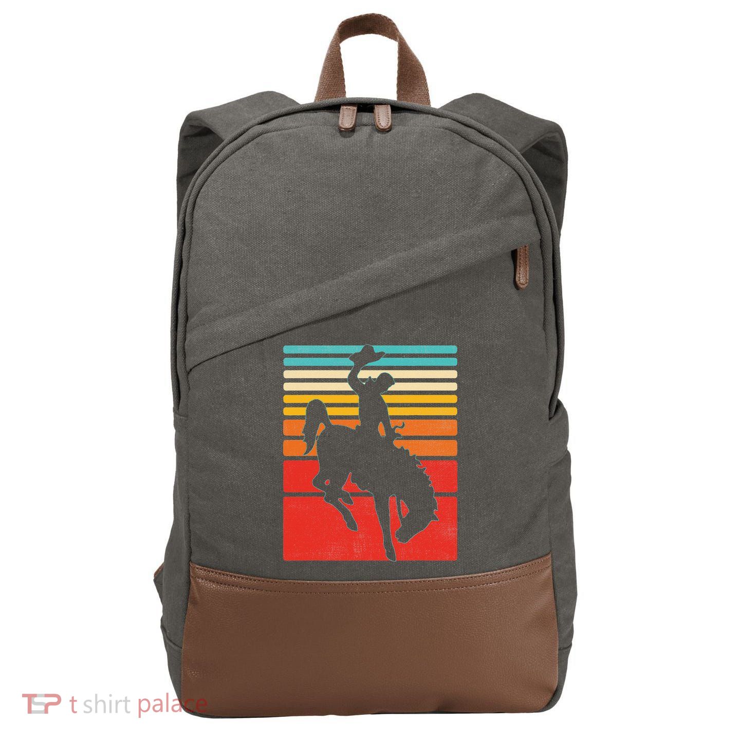 Rodeo Bucking Bronco Horse Retro Style Cotton Canvas Backpack