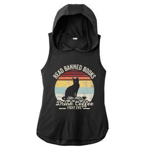 Read Banned Books Drink Coffee Fight Evil Ladies PosiCharge Tri-Blend Wicking Draft Hoodie Tank