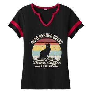 Read Banned Books Drink Coffee Fight Evil Ladies Halftime Notch Neck Tee