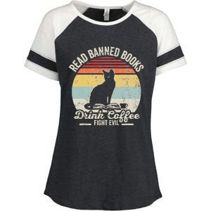 Read Banned Books Drink Coffee Fight Evil Enza Ladies Jersey Colorblock Tee