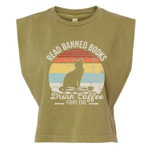 Read Banned Books Drink Coffee Fight Evil Garment-Dyed Women's Muscle Tee