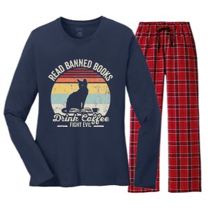 Read Banned Books Drink Coffee Fight Evil Women's Long Sleeve Flannel Pajama Set 