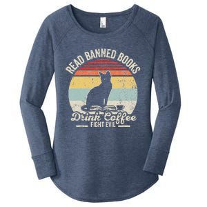 Read Banned Books Drink Coffee Fight Evil Women's Perfect Tri Tunic Long Sleeve Shirt