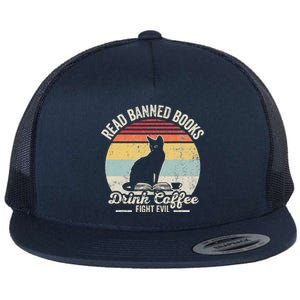 Read Banned Books Drink Coffee Fight Evil Flat Bill Trucker Hat