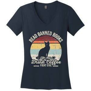 Read Banned Books Drink Coffee Fight Evil Women's V-Neck T-Shirt