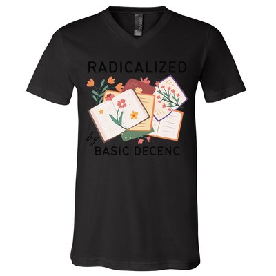 Radicalized By Basic Decency Book Flower V-Neck T-Shirt