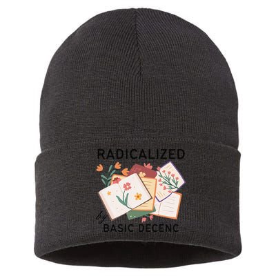 Radicalized By Basic Decency Book Flower Sustainable Knit Beanie